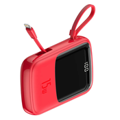 Power Bank BASEUS QPow - 10.000 mAh LCD Quick Charge PD 15 W s kablom za Lightning 8-pin, rdeč, PPQD-B09
