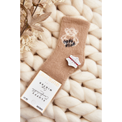 Childrens fur socks with teddy bear, beige