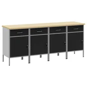 Vidaxl Delovna omara s predalom 4 szt. Črna in siva 200 x 55 x 85 cm