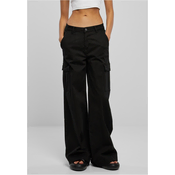 Womens high-waisted and wide-leg twill trousers black