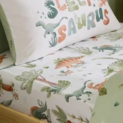 Kremno bela napenjalna enojna flanelna otroška rjuha 90x190 cm Brushed Sleepy Saurus Dino – Catherine Lansfield