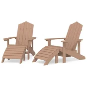 Vidaxl Vrtni stoli Adirondack 2 kosa s stolčki za noge HDPE rjavi