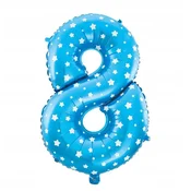 PartyPal Balon foliowy cyfra OSIEM 8, błękitny, 40 cm