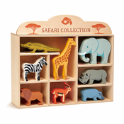 Drvene divlje životinje na polici 8 kom Safari set Tender Leaf Toys krokodil, slon, zebra, antilopa, žirafa, nosorog, nilski konj, lav
