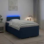 vidaXL Postelja boxspring z vzmetnico Modra 120 x 200 cm Blago