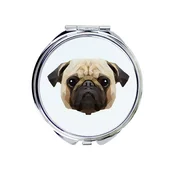 Mops, Pug, Carlin - ogledalo s fotografijo in geometrijskim napisom