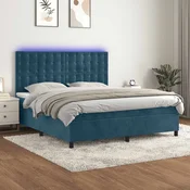 Box spring postelja z vzmetnico LED temno modra 180x200cm žamet