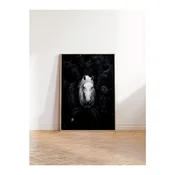WallXpert uramljena slika 115190, beli konj medu crnim konjima, 50 x 70 cm, ram u boji prirodnog drveta