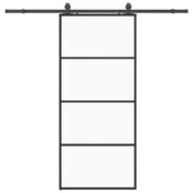 Vidaxl Drsna vrata z opremo črna 90x205 cm ESG steklo