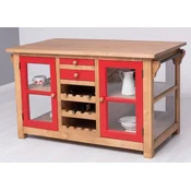 Casa Padrino country style kitchen island natural/red 150 x 90 x H. 90 cm - Solid wood kitchen cabinet - Country style solid wood kitchen furniture - Dining room furniture in country style