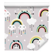 Tapeta z veselimi pisanimi mavricami in oblaki za dnevno sobo in spalnico 50x1000 cm