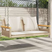 vidaXL Gugalna klop z blazinami bež 109x62x40 cm poli ratan