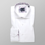 Moška bela srajca slim fit kroja s cvetličnimi kontrastnimi elementi 13458