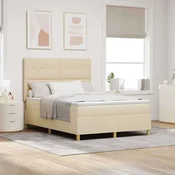 Vidaxl LED Box Spring Postelja z vzmetnico krema 160 x 200 cm blago