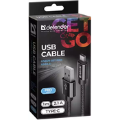 USB type-c kalb Defender USB08-03T USB 20.0 Black 1m 2.1A