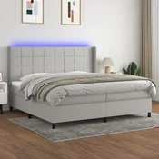 Greatstore Box spring postelja z vzmetnico LED sv. siva 200x200 cm blago