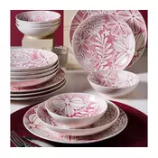 Jedilni set, 18 kosov, rdeča/bela, porcelan