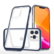 HURTEL Prozoren 3v1 etui za iPhone 14 Pro Max silikonski ovitek z modrim okvirjem