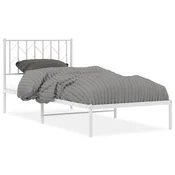 Vidaxl Kovinski posteljni okvir z vzglavjem bel 90x200 cm