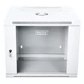 9U wall mounting cabinet 19 rack 600x550, glass door, double sectioned, mounted, 60kg, grey (RAL 7035)