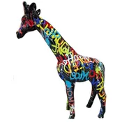 Casa Padrino luxury decorative sculpture giraffe black/multicolored H. 115 cm - Large decorative figure - XXL decorative sculpture - XXL decorative figure - XXL animal figure - Luxury XXL figures