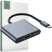 Tech-protect 3v1 hub USB-C na USB-A razdelilnik USB-C PD 100W HDMI 4K 30Hz - siv