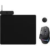 Logitech G komplet brezžične igralne miške G502 X Plus in polnilne podloge Powerplay 2 črne barve