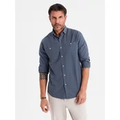 Ombre Mens linen shirt with classic collar and pockets REGULAR FIT - blue