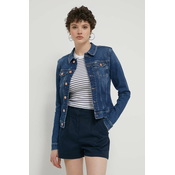 Traper jakna Tommy Jeans za žene, boja: tamno plava, za prijelazno razdoblje, DW0DW17959