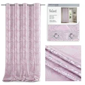 Curtain SILVERLEAVES color powder pink printed style glamor silver eyelets velvet 140x245 AmeliaHome