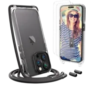 Ovitek z vrvico + 2 zaščitni stekli za iPhone 15 Pro