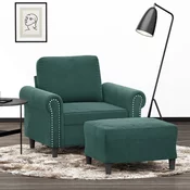 shumee vidaXL Fotelj s stolčkom za noge temno zelen 60 cm žamet