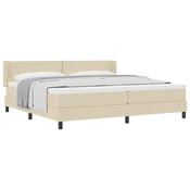 Vidaxl Postelja z vzmetnico z vzglavjem krema 200 x 200 cm blago