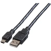 ROLINE Roline USB kabel USB 2.0 USB-A vtič\, USB-mini-A vtič 0.80 m črna zaščiten 11.02.8708, (20417121)