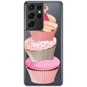 Ovitek Print za Samsung Galaxy S21 Ultra 5G My Print Cover, Sweets Overload, roza in prozorna