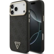 Guess PU Leather 4G Strass Triangle Logo Gold Frame MagSafe Zadní Kryt pro iPhone 17 Pro Max Black