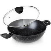 shumee Globoka granitna ponev s steklenim pokrovom BLACK LINE 28 cm, 3,5 l