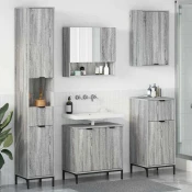 vidaXL Komplet pohištva za kopalnico s predalom z vrati Siva Sonoma
