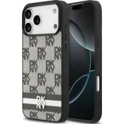 DKNY PU Usnjen Karo Vzorec in Črte Zadnji Pokrov za iPhone 17 Pro Max Black