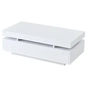 SONNENH Klubska mizica 100 x 50 x 35 cm, bela, dva predala na nasprotnih koncih, trije odprti predeli ter LED USB 5 V/2 A z aplikacijo