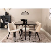 Venture Design Jedilna miza in stol Petra, miza 75x190x90 cm, stol 57x76,5x50 cm, črna, bež