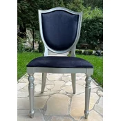 Casa Padrino luxury Art Deco velvet dining chair dark blue/silver - Art Deco solid wood chair - Art Deco dining room furniture - Art Deco furniture - Luxury furniture in Art Deco style