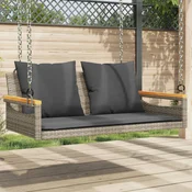 Vidaxl Gugalna klop z blazinami siva 109x62x40 cm poli ratan