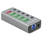 Delock USB 3.2 Gen 1 vozlišče s 4 priključki   1 priključek za hitro polnjenje   1 priključek USB-C™ PD 3.0 s stikalom in lučko