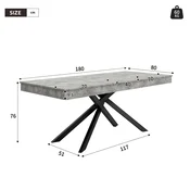 SONNENH Jedilna miza, 180 x 80 cm, MDF, siva, 180 x 80 x 76 cm, za jedilnico