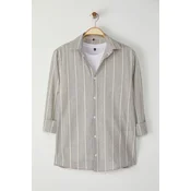 Trendyol Beige Navy Blue Striped Regular Fit Shirt