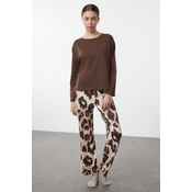 Trendyol Brown 100% Cotton Leopard Print Knitted Pajamas Set