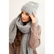 Kesi Womens set hat and scarf ribbed with decoration gray
