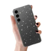 Silikonski ovitek z bleščicami za Samsung Galaxy S24 FE - prozoren s srebrnimi bleščicami