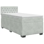 vidaXL Postelja boxspring z vzmetnico Svetlo siva 90 x 190 cm Žamet